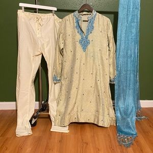 Mens blue and cream set